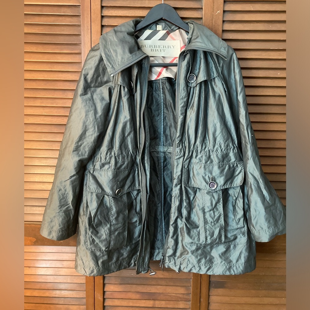 Burberry BRIT Maidleigh Metallic Coat- Size 2 - Silver/Grey - Great Condition